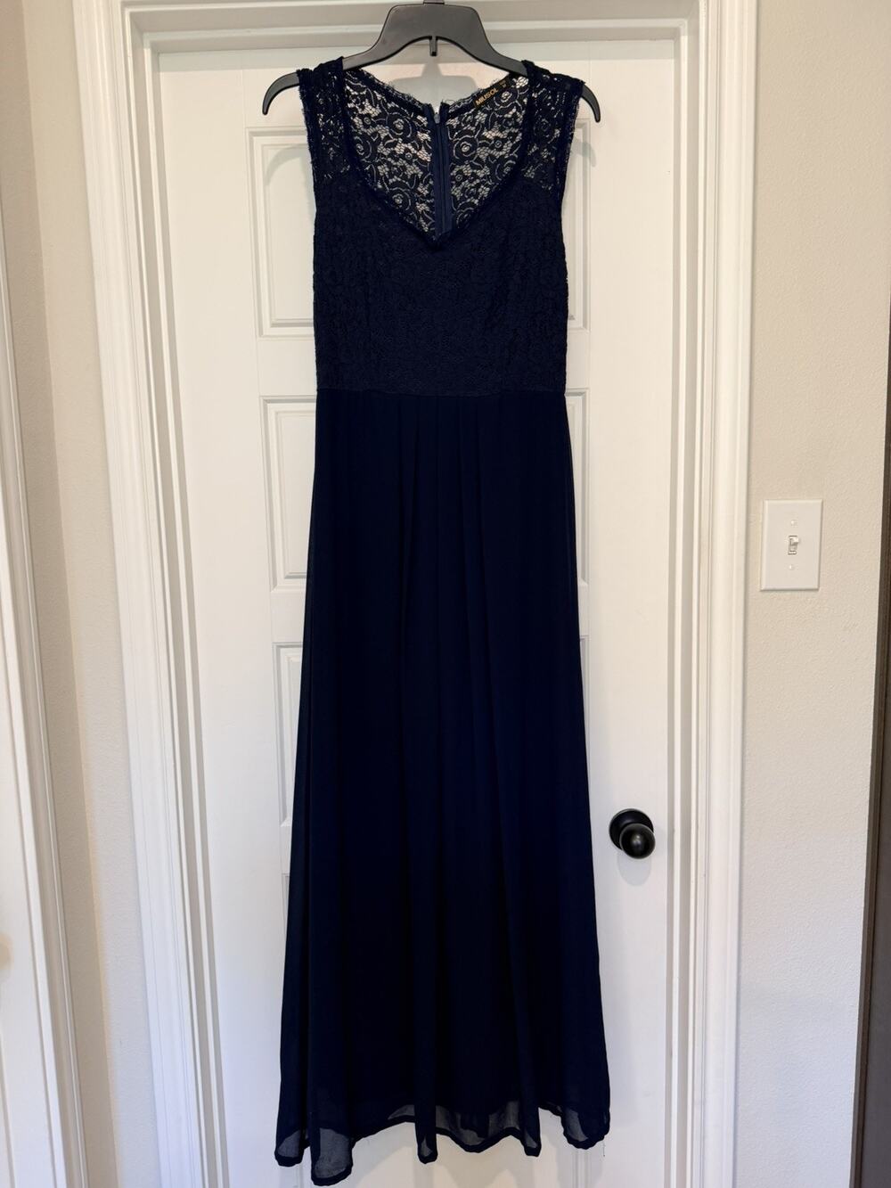 Miusol Women Dress Medium Maxi Navy Lace Bodice Sleeveless Evening
